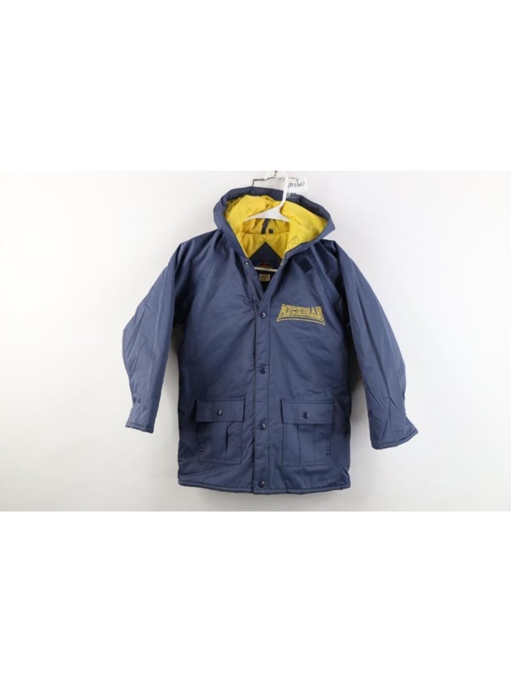 Vintage 90s Boys Size 7 Quilted Waterproof University of Michigan Hooded Jacket
